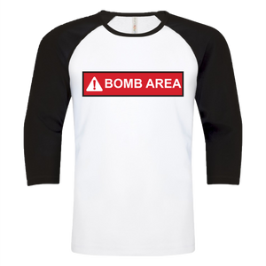 Open image in slideshow, Bomb Area design print on Unisex Three-Quarter Sleeve Baseball Tee - Stop Design Print
