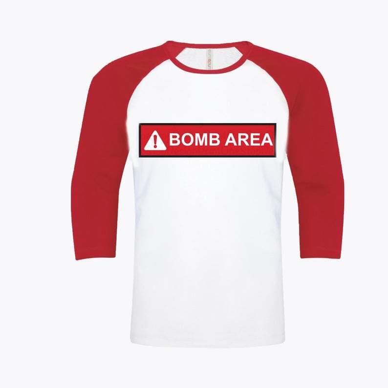 Bomb Area design print on Unisex Three-Quarter Sleeve Baseball Tee - Stop Design Print